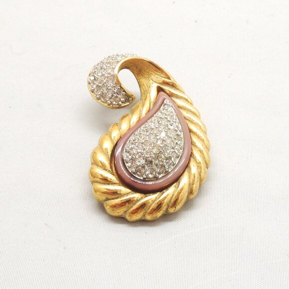 Vintage Signed Givenchy Paisley Pave Rhinestone Brooch, 1978 - Picture 4 of 7